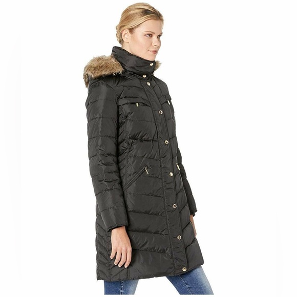 Michael Michael Kors Women Black Down Puffer Winter Coat Faux Fur Trim Hood PXXS - Picture 9 of 16
